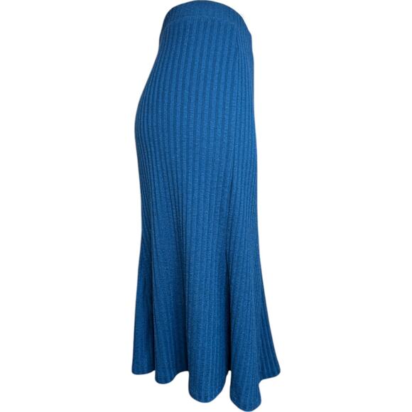 Susan Graver Rib Knit Paneled Pull-On Midi Skirt Rustic Navy Small Petite - Picture 4 of 9